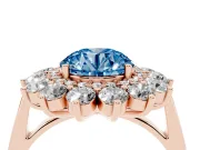 Round Floral Double Halo Engagement Ring Setting for a Fancy Blue Lab-Grown Diamond | Plain Band | Rose Gold