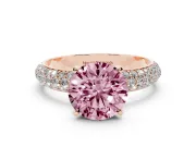 Fancy Pink Round Cut Diamond Solitaire Ring Set in Rose gold with Prong Setting and Pavé-Set Band