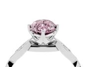 Fancy Pink Marquise Cut Diamond Twist Band Solitaire Ring Set in White gold with Leaf Prong Setting and Accent Stones
