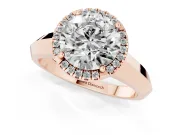 Round Cut Diamond Halo Ring Set in Rose gold with Cathedral Band and Prong Setting