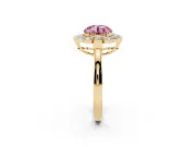 Round Scalloped Cluster Halo Engagement Ring Setting for a Fancy Pink Lab-Grown Diamond | Plain Band | Yellow Gold