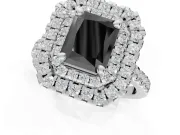 Fancy Black Radiant Cut Lab-Grown Diamond Double Halo Statement Ring Set in White Gold with Pavé Band