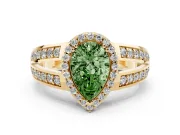 Pear-Shaped Halo Engagement Ring Setting for a Fancy Green Lab-Grown Diamond | Two-Row Pave Split Shank | Yellow Gold