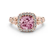 Cushion Cut Leaf Halo Engagement Ring Setting for a Fancy Pink Lab-Grown Diamond | Bezel Accents | Rose Gold