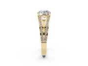 Round Split Shank Pavé Engagement Ring Setting | Engraved Leaf Sides | Yellow Gold