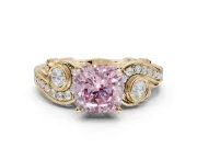 Cushion Cut Swirl Engagement Ring Setting for a Fancy Pink Lab-Grown Diamond | Yellow Gold