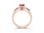 Radiant Cut Three Stone Engagement Ring Setting for a Fancy Pink Lab-Grown Diamond | Tapered Baguettes | Rose Gold