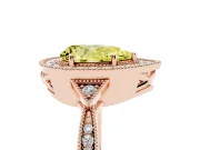 Fancy Yellow Pear Cut Diamond Halo Engagement Ring Set in Rose gold with Milgrain Pavé Band