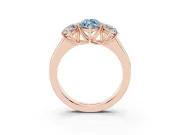 Fancy Blue Three-Stone Marquise Cut Diamond Ring Set in Rose gold with Matching Prong Settings and Plain Band