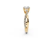 Cushion Cut Diamond Twist Band Solitaire Set in Yellow gold with Pavé Accents and Prong Setting
