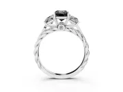 Fancy Black Emerald Cut Diamond Three-Stone Ring Set in White gold with Braided Band