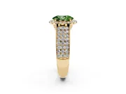 Fancy Green Oval Cut Diamond Halo Ring Set in Yellow gold with Pavé Band and Raised Center Setting