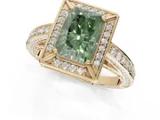 Radiant Cut Sectioned Halo Engagement Ring Setting for a Fancy Green Lab-Grown Diamond | Yellow Gold