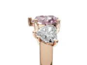 Heart-Shaped Three Stone Engagement Ring Setting for a Fancy Pink Lab-Grown Diamond | Wide Tapered Shoulders | Rose Gold