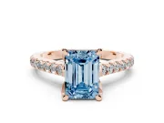 Emerald Cut Hidden Halo Pave Engagement Ring Setting for a Fancy Blue Lab-Grown Diamond | Claw Prongs | Rose Gold