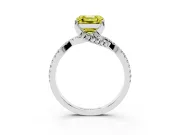 Fancy Yellow Asscher Cut Diamond Twist Pavé Solitaire Engagement Ring Set in Platinum with Prong Setting