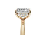 Asscher Cut Hidden Halo Engagement Ring Setting | Thin Plain Band | Yellow Gold
