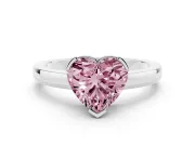 Fancy Pink Heart Cut Diamond Solitaire Ring Set in Silver with Prong Head and Smooth Polished Band