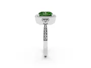 Fancy Green Radiant Cut Diamond Halo Engagement Ring Set in Silver with Milgrain Pavé Band