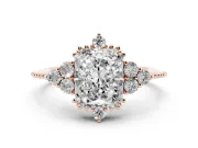 Radiant Cut Diamond Cluster Ring Set in Rose gold with Beaded Band