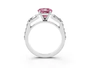 Fancy Pink Round Cut Diamond Engagement Ring Set in White gold with Baguette Side Stones and Channel Set Band