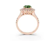 Round Halo Split Shank Engagement Ring Setting for a Fancy Green Lab-Grown Diamond | Pavé Strands | Rose Gold
