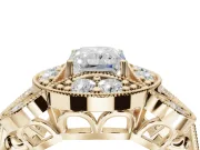 Radiant Cut Vintage Floral Halo Engagement Ring Setting | Engraved Milgrain Band | Yellow Gold