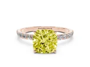 Cushion Cut Pave Solitaire Engagement Ring Setting for a Fancy Yellow Lab-Grown Diamond | Slim Band | Rose Gold