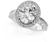 Oval Vintage Milgrain Halo Engagement Ring Setting | Side Stones and Pave | White Gold