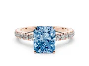 Radiant Cut Pave Solitaire Engagement Ring Setting for a Fancy Blue Lab-Grown Diamond | Shared Prong Band | Rose Gold
