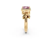 Princess Cut Floral Halo Engagement Ring Setting for a Fancy Pink Lab-Grown Diamond | Yellow Gold