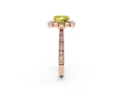 Fancy Yellow Princess Cut Diamond Halo Milgrain Pavé Ring Set in Rose gold with Prong Setting