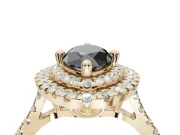 Marquise Double Halo Engagement Ring Setting for a Black Center | Pavé Shoulders | Yellow Gold