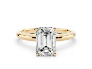 Emerald Cut Micro-Prong Hidden Halo Engagement Ring Setting | Plain Band | Yellow Gold