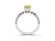 Fancy Yellow Oval Cut Diamond Solitaire Engagement Ring Set in White gold with Bezel Accents on Beaded Band