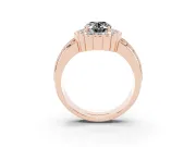 Fancy Black Oval Cut Diamond Scalloped Halo Ring Set in Rose gold with Pavé Split Shank