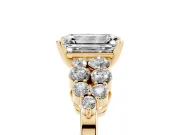 Emerald Cut Diamond Cluster Engagement Ring Set in Yellow gold with Pavé Band and Prong Setting
