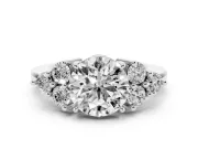 Round Cluster Side Stone Engagement Ring Setting | Plain Band | Sterling Silver
