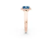 Fancy Blue Asscher Cut Diamond Halo Ring Set in Rose gold with Cathedral Band and Prong Setting