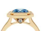 Asscher Cut Vintage Milgrain Halo Engagement Ring Setting for a Fancy Blue Lab-Grown Diamond | Bezel Head | Yellow Gold