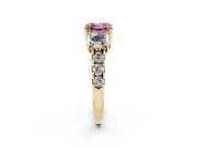 Asscher Cut Three Stone Engagement Ring Setting for a Fancy Pink Lab-Grown Diamond | Accented Shoulders | Yellow Gold