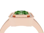 Fancy Green Radiant Cut Diamond Halo Engagement Ring Set in Rose gold with Pavé Band and Round Halo Stones