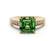 Asscher Cut Engraved Engagement Ring Setting for a Fancy Green Lab-Grown Diamond | Yellow Gold