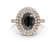 Oval Double Halo Engagement Ring Setting for a Black Center | Pavé Shoulders | Rose Gold