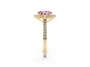Oval Scalloped Halo Engagement Ring Setting for a Fancy Pink Lab-Grown Diamond | Single Row Pave | Yellow Gold