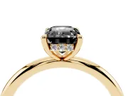 Fancy Black Emerald Cut Diamond Solitaire Ring Set in Yellow gold with Thin Band and Prong Setting