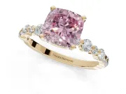Cushion Cut Pavé Engagement Ring Setting for a Fancy Pink Lab-Grown Diamond | Alternating Accents | Yellow Gold