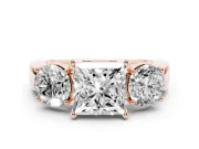 Princess Cut Three Stone Engagement Ring Setting | Wide Plain Band | Rose Gold