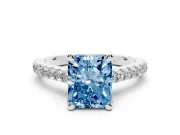 Radiant Cut Hidden Halo Pave Engagement Ring Setting for a Fancy Blue Lab-Grown Diamond | Claw Prongs | White Gold