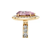 Fancy Pink Pear Cut Diamond Halo Ring Set in Yellow gold with Bezel Frame and Pavé Band
